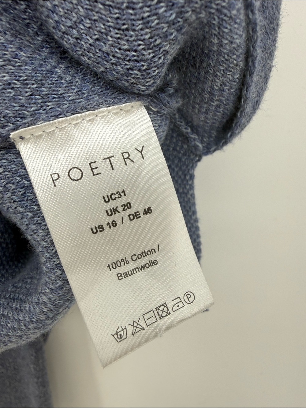 Poetry Blue Cotton Jumper Pullover Sweater with Button Up Back Size US 16 - Picture 7 of 11